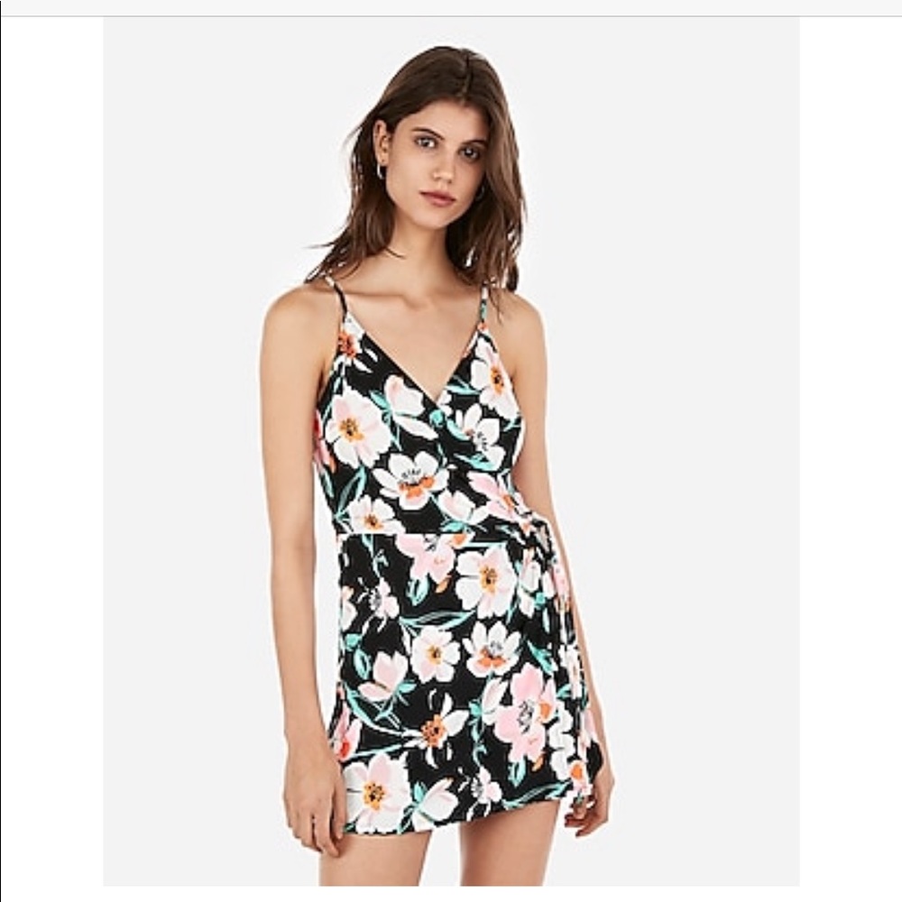 Express Floral Tie Front Wrap Skort Romper